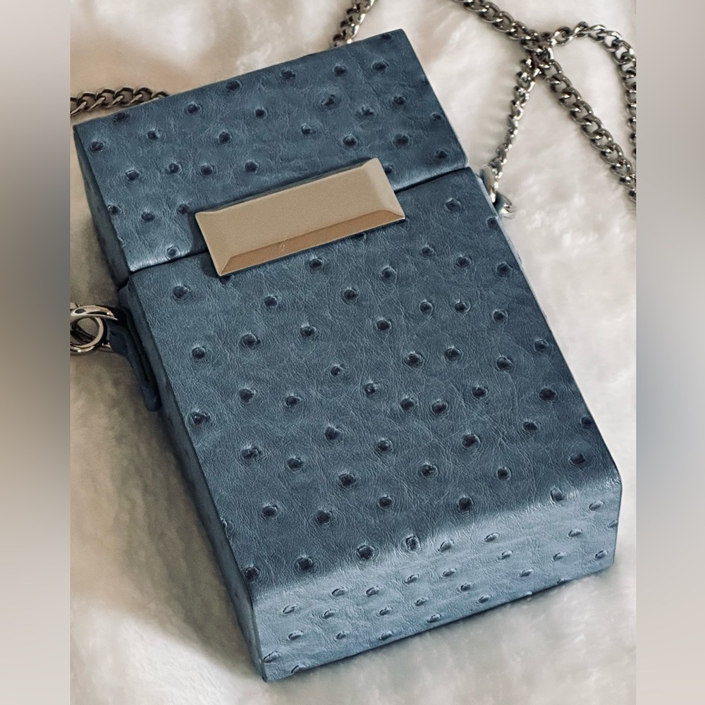 Snob Essentials Jewel Box Crossbody Purse Blue Ostrich NWOT UNIQUE AND RARE